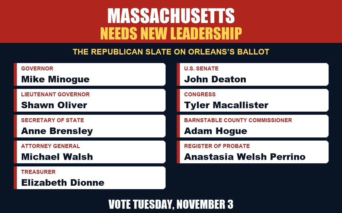Massachusetts Needs New Leadership: the Republican slate on Orleans’s ballot